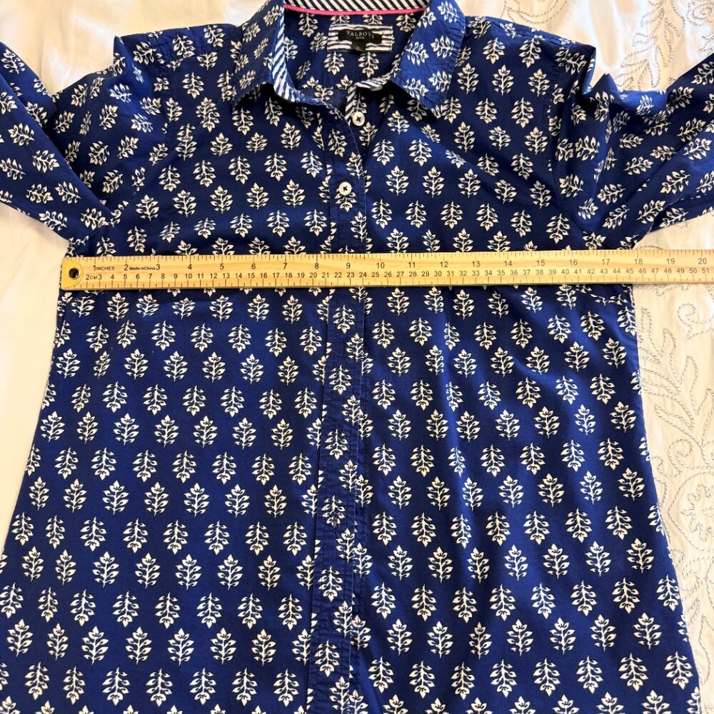 Talbots Button Up Size S Petite Blue White Tropical Long Sleeve Cotton 2 Shirts - Picture 6 of 14
